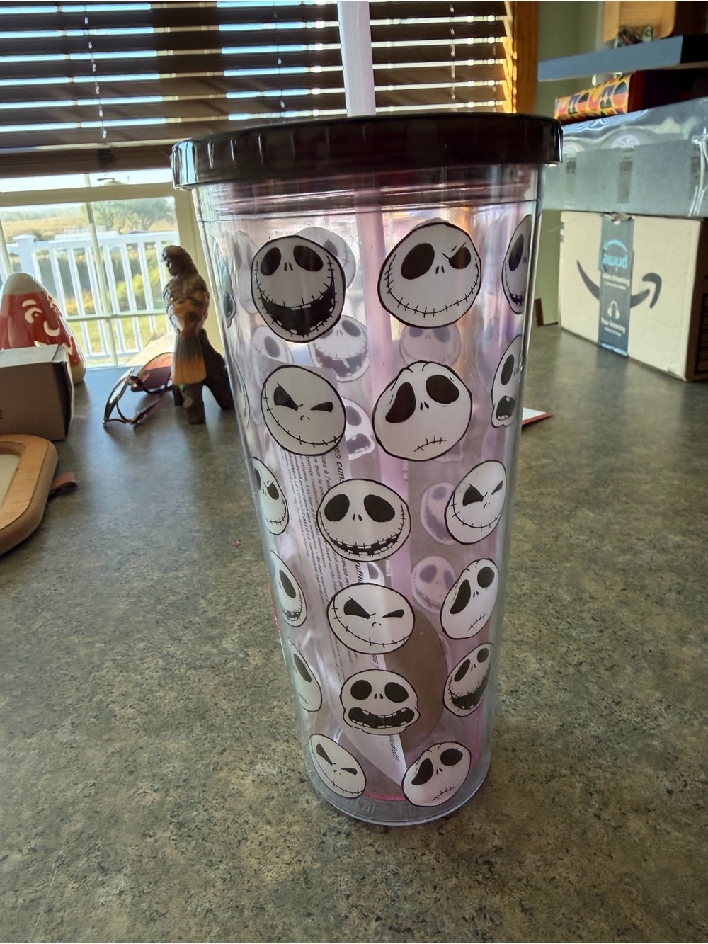 Purple Jack Skellington Travel Tumbler with Straw